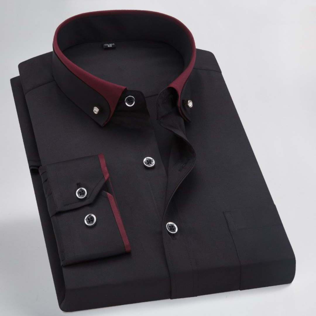 Koszula męska button-down z kontrastowym kołnierzykiem i lamówkami - regularny krój