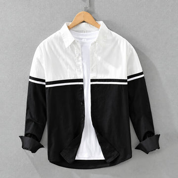 Koszula męska z długim rękawem w kolorowe bloki, z guzikami i klasycznym kołnierzem