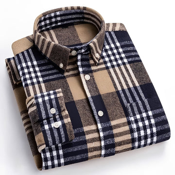 Koszula męska z kołnierzykiem button-down i wzorem w kratę, luźny krój