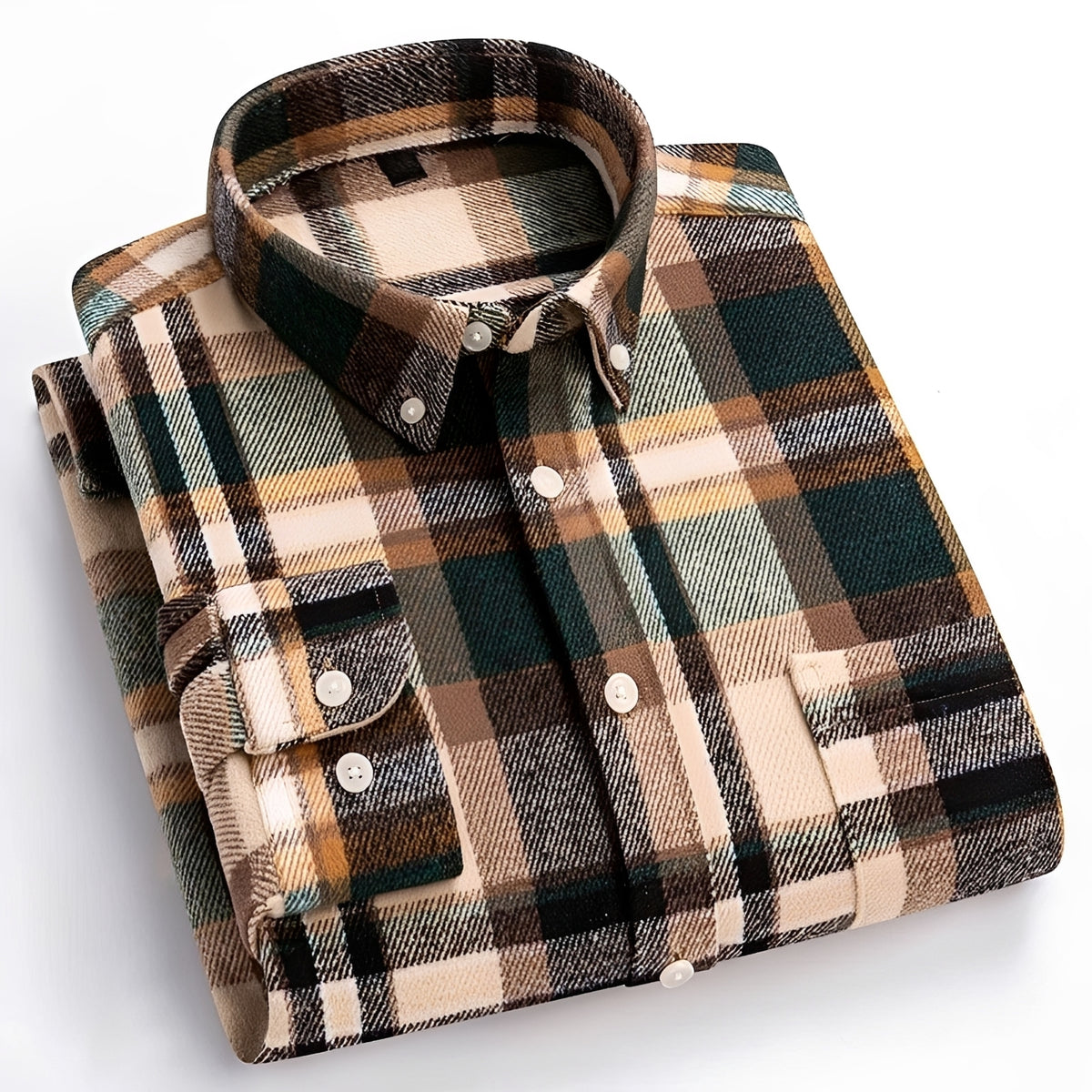 Koszula męska z kołnierzykiem button-down i wzorem w kratę, luźny krój