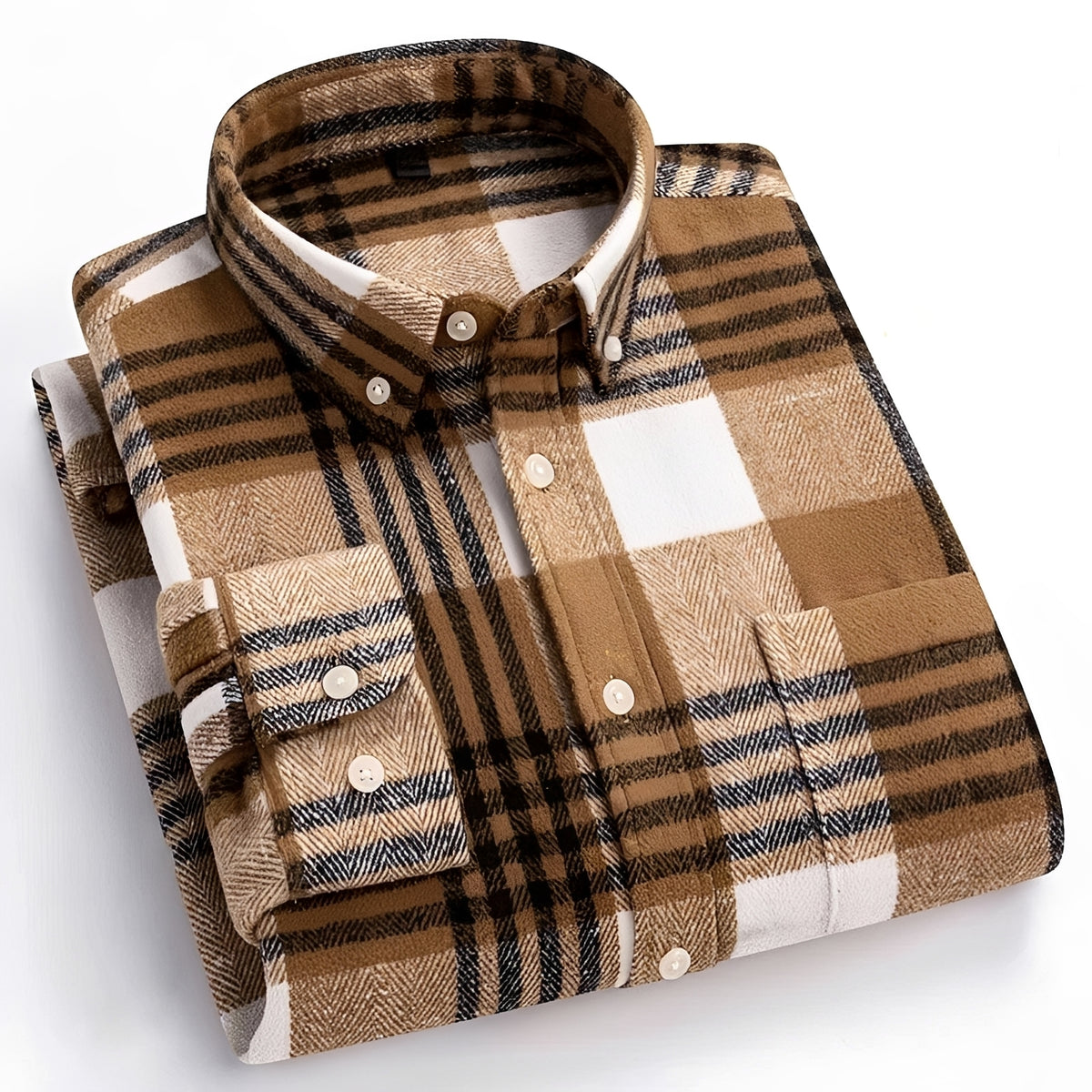Koszula męska z kołnierzykiem button-down i wzorem w kratę, luźny krój