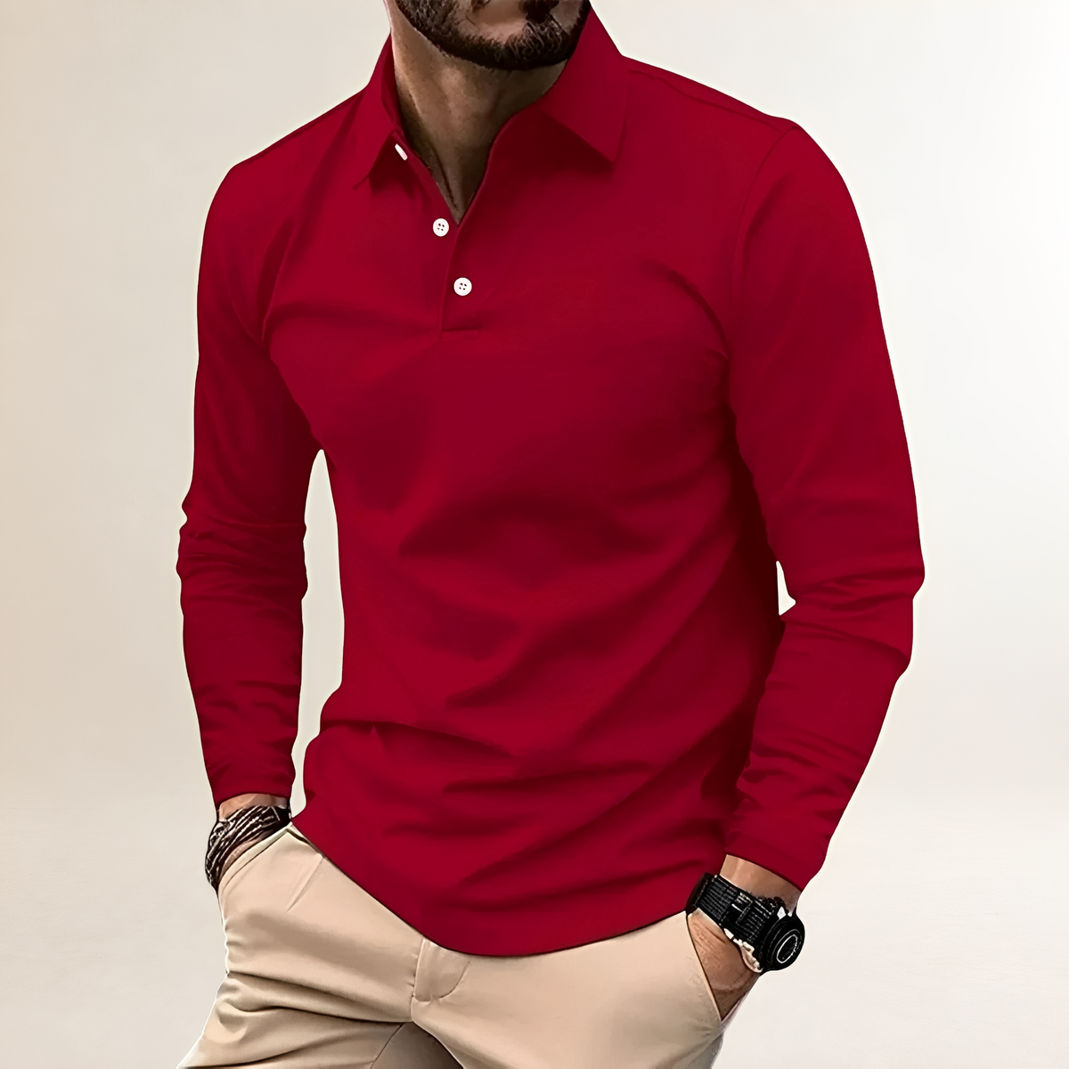 Koszulka polo męska z długim rękawem klasyczny kołnierzyk slim fit