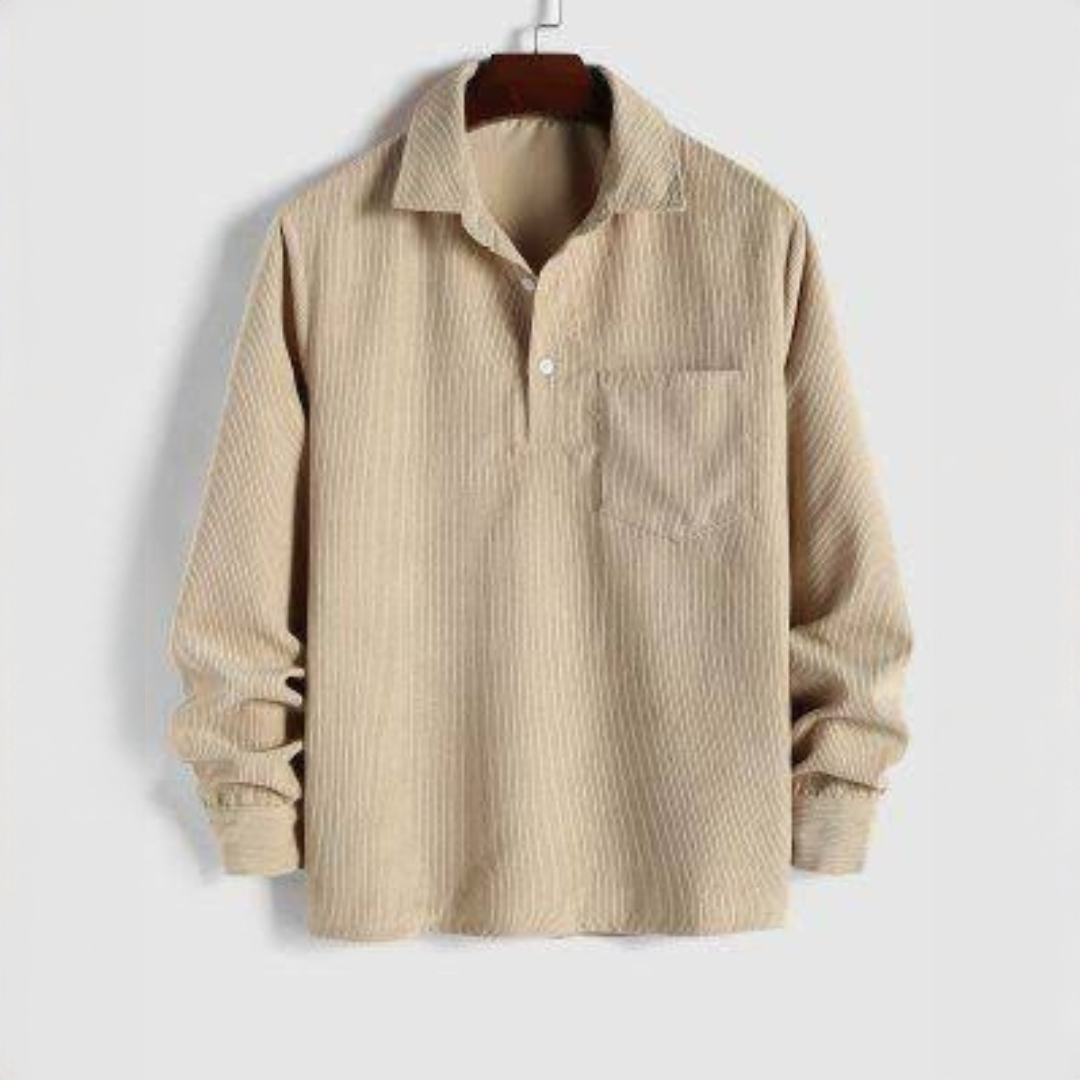 Mężczyźni Koszula longsleeve popover z kołnierzem punktowym i kieszenią na klatce piersiowej - luźny fason
