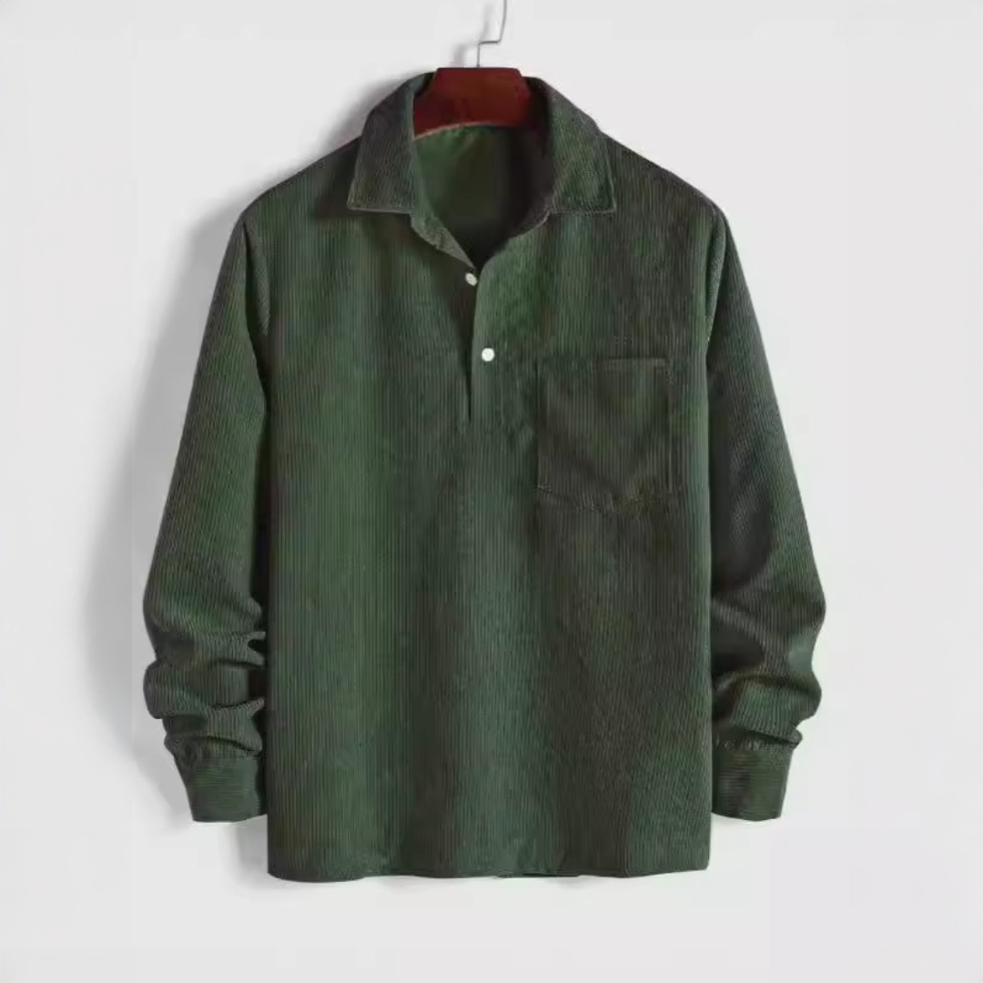 Mężczyźni Koszula longsleeve popover z kołnierzem punktowym i kieszenią na klatce piersiowej - luźny fason