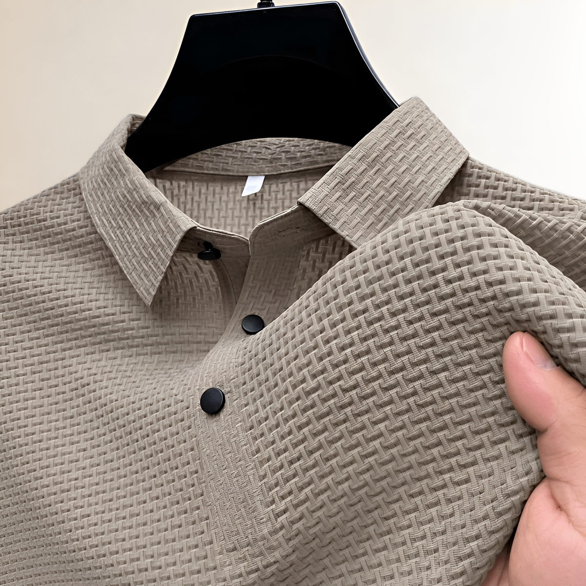 Mężczyzna Polo krótki rękaw Textured Basket-Weave - klasyczny krój