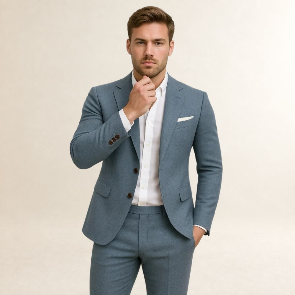 Męny garnitur dwuczęściowy slim fit - marynarka z klapami i dopasowane spodnie