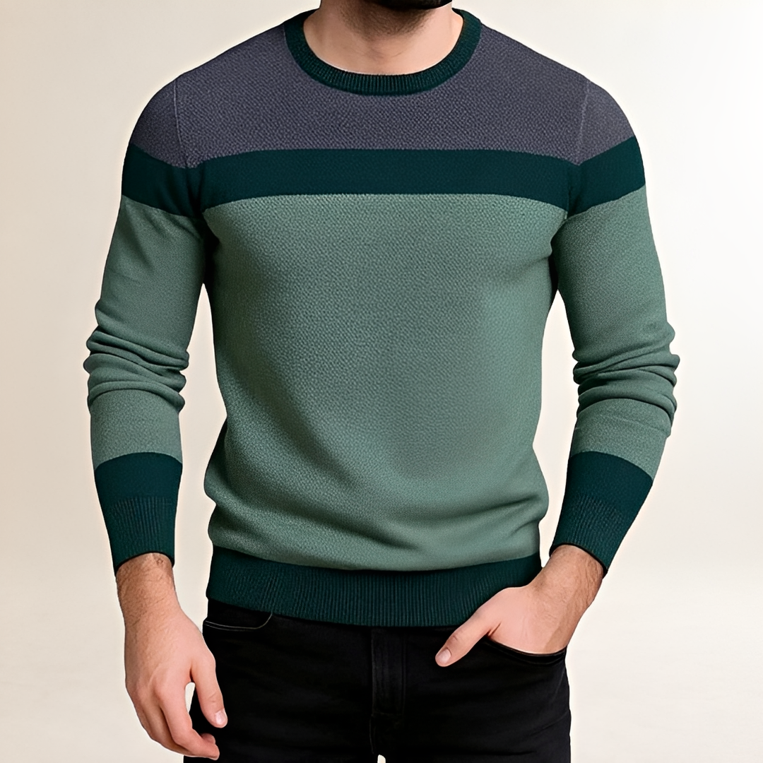 Męry sweter z crew neck i kontrastowym wzorem kolor block - dopasowany krój