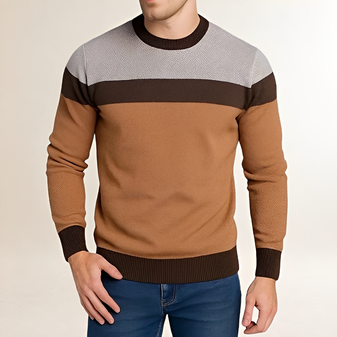 Męry sweter z crew neck i kontrastowym wzorem kolor block - dopasowany krój