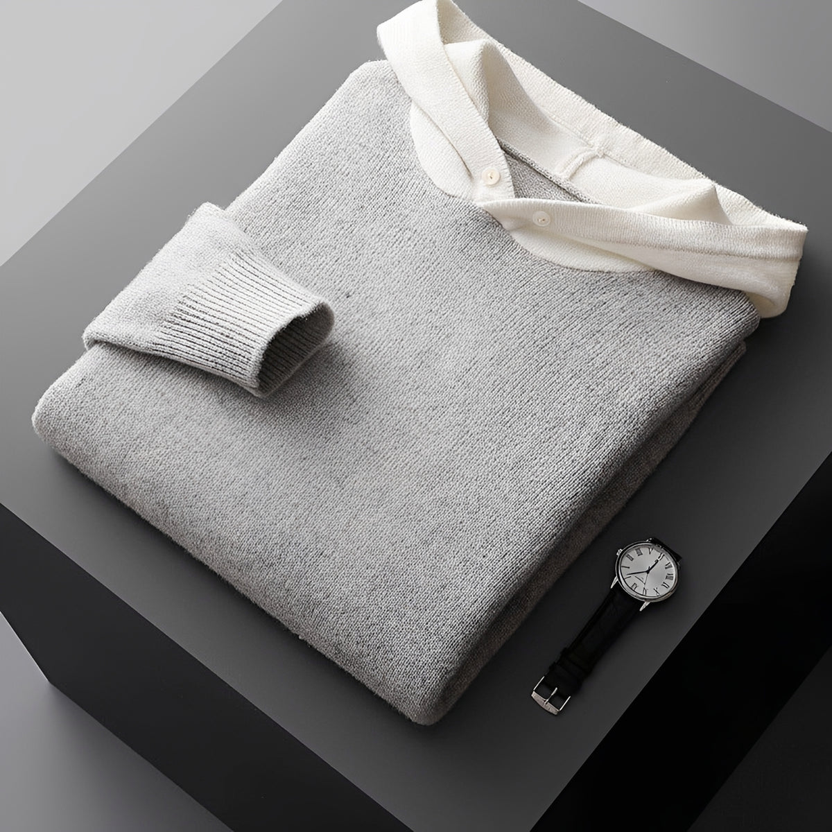 Męska bluza hoodie z guzikami i kontrastowym kołnierzem - regular fit