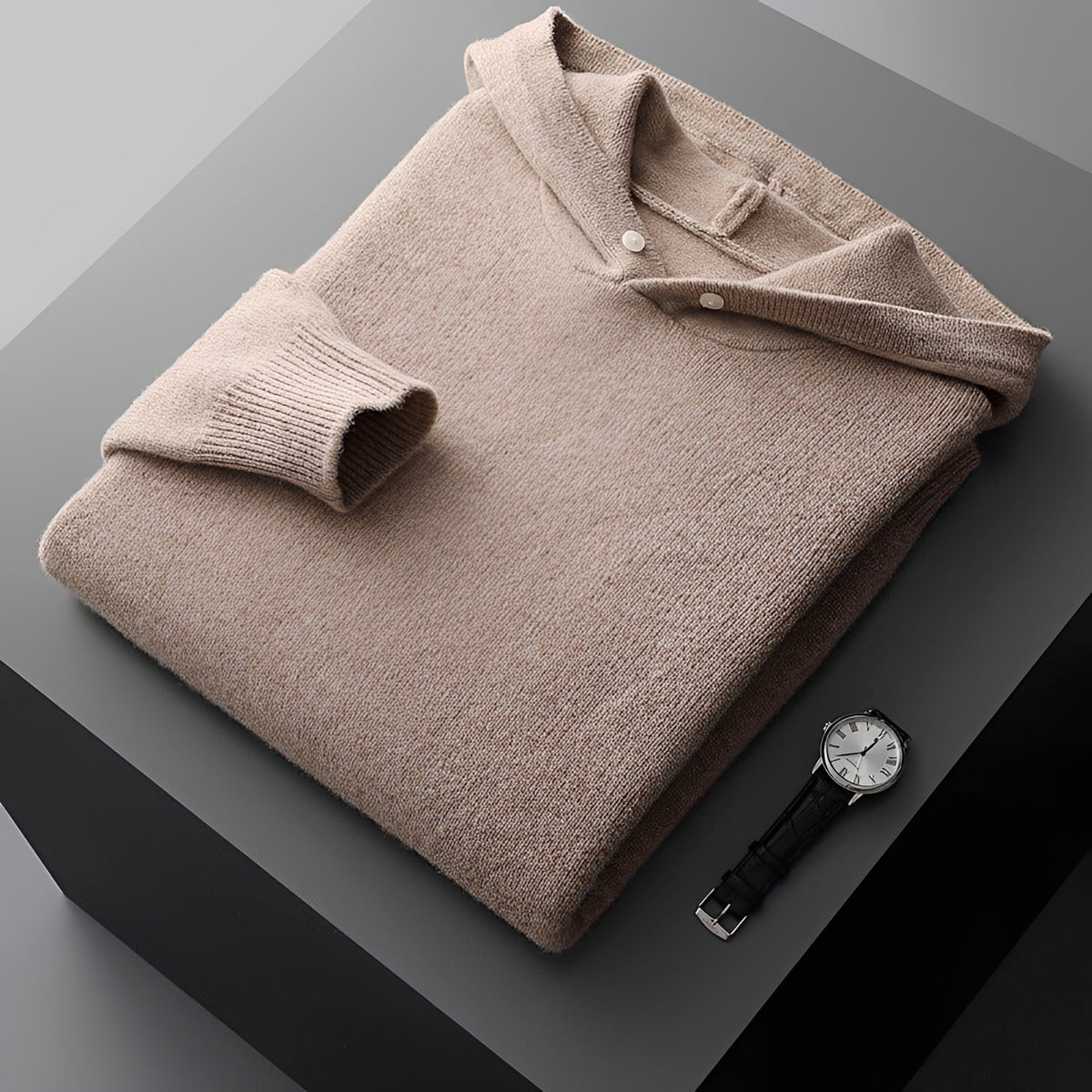 Męska bluza hoodie z guzikami i kontrastowym kołnierzem - regular fit