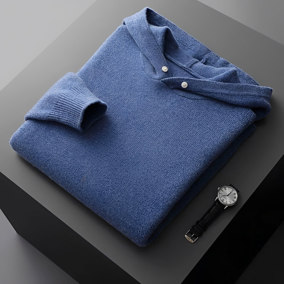 Męska bluza hoodie z guzikami i kontrastowym kołnierzem - regular fit