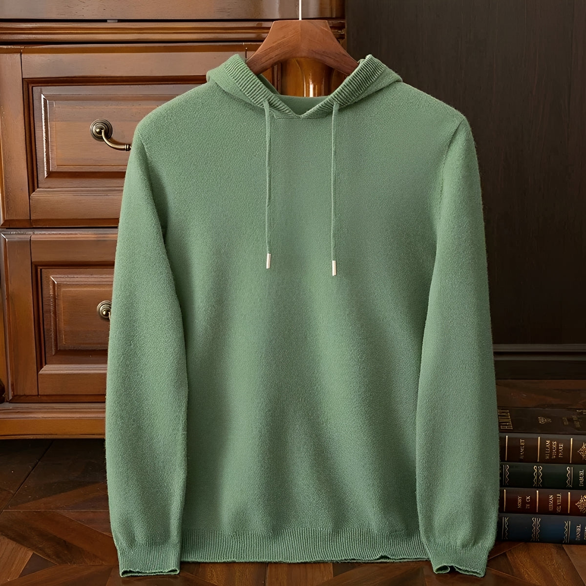 Męska bluza z dekoltem V i troczkami - długi rękaw, luźny krój
