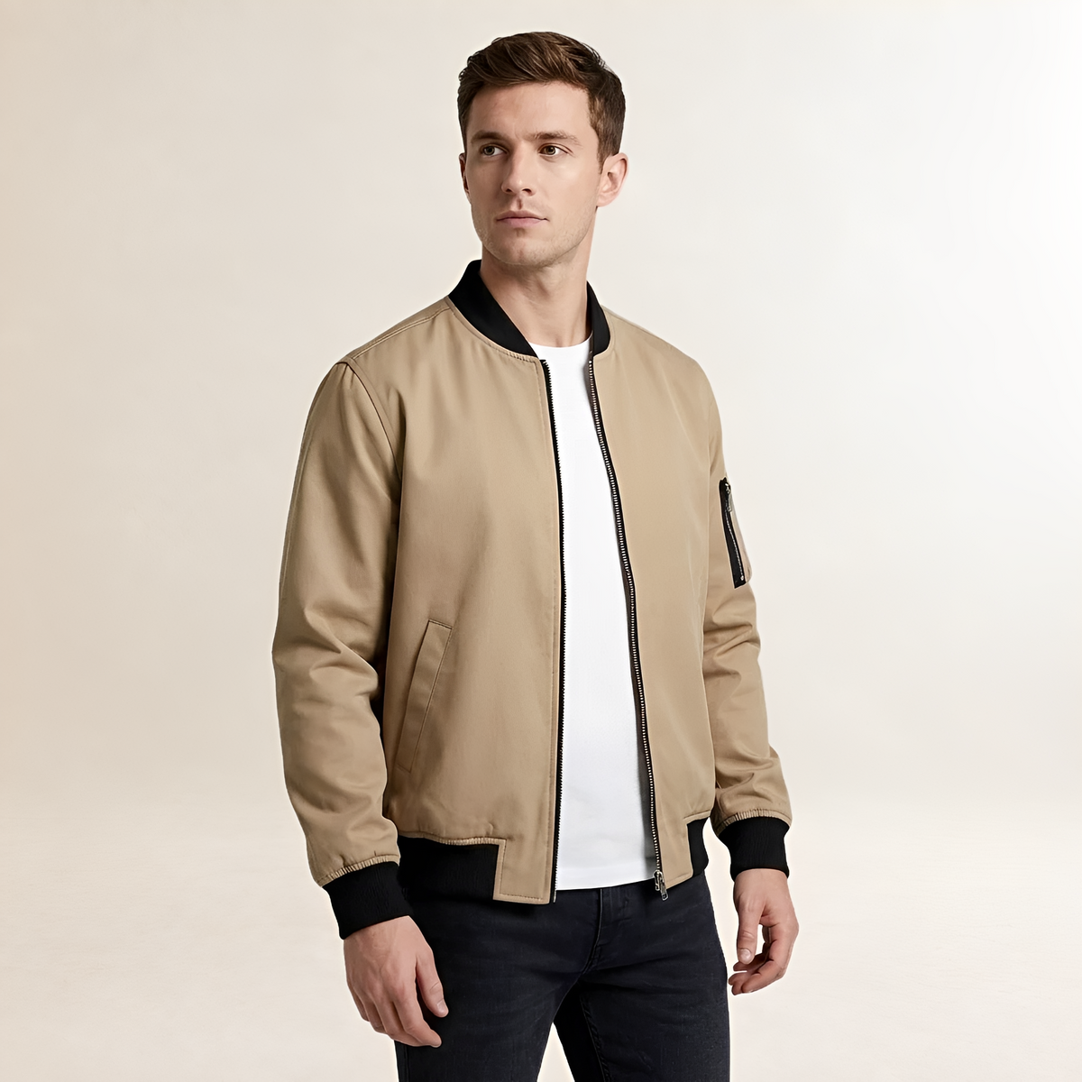 Męska kurtka bomberka slim fit z zamkiem i kieszenią na rękawie