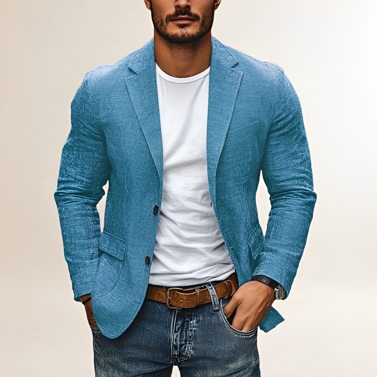 Męska marynarka casualowa z klapami i dwurzędowym zapięciem - slim fit