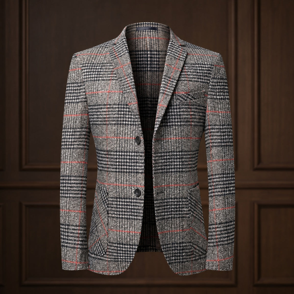 Męska marynarka z wzorem Glen plaid, miękkie ramiona, relaxed fit, kieszenie łatwo dostępne