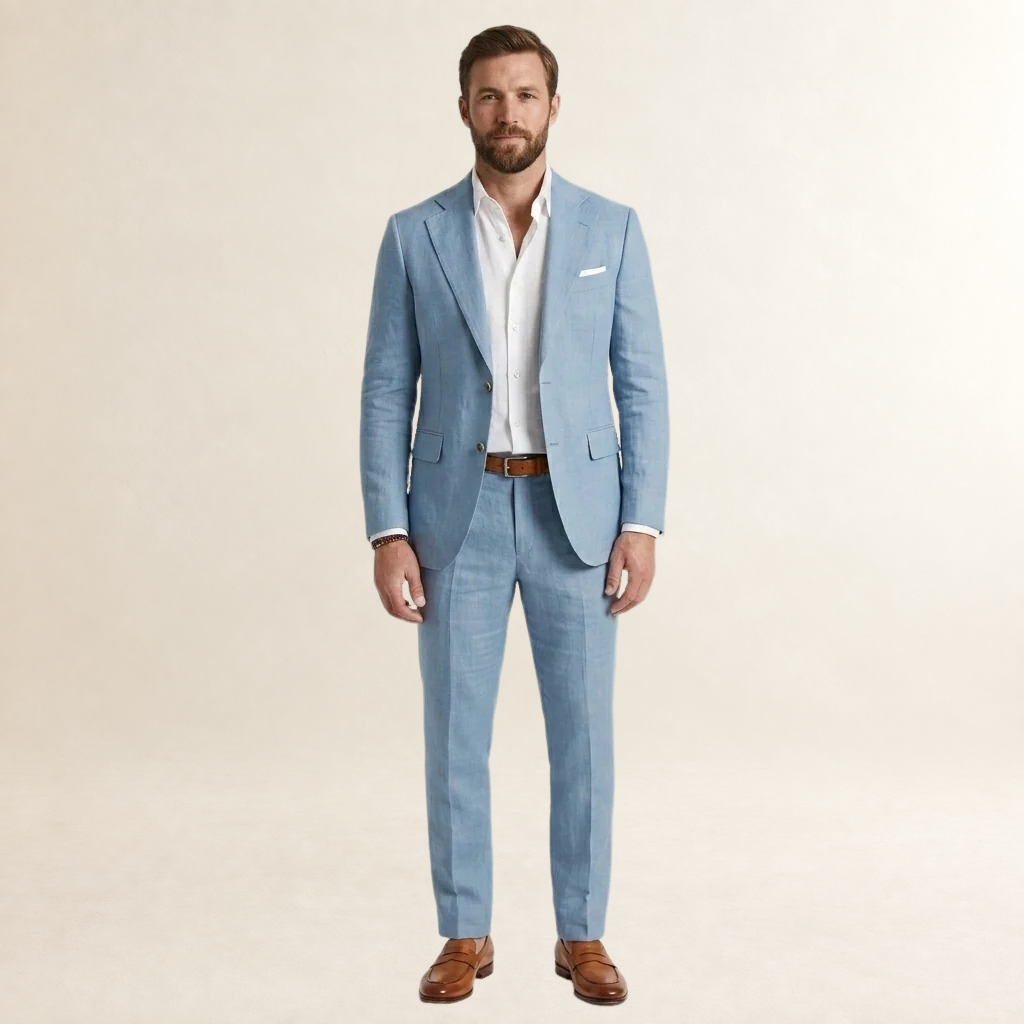 Męski garnitur slim fit - dopasowany żakiet z klapami i spodnie