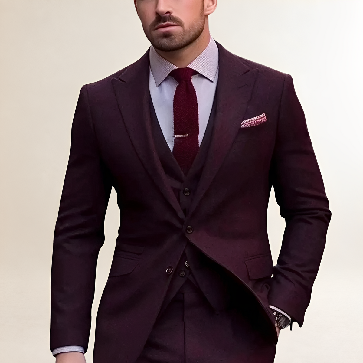 Męski garnitur trzyczęściowy slim fit z marynarką, kamizelką i spodniami