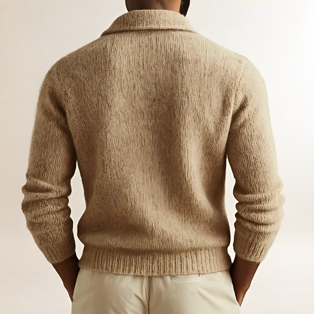 Męski kardigan z klapami i guzikiem - regularny krój, teksturowany wzór