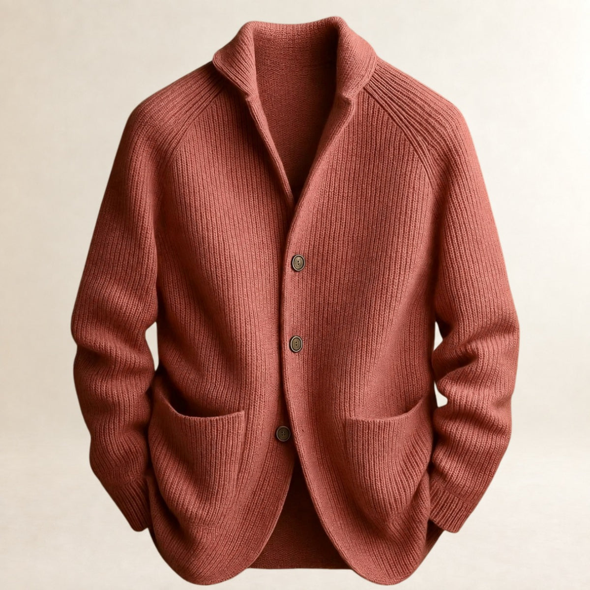 Męski sweter cardigan zapinany na guziki Shawl-krój Raglanowe rękawy Kieszenie patchowe - dopasowany