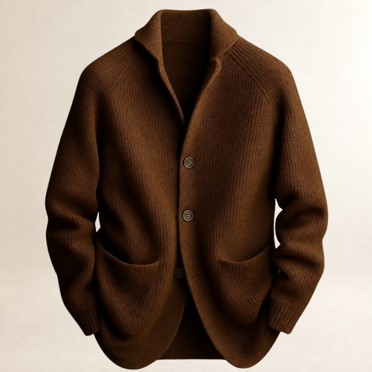 Męski sweter cardigan zapinany na guziki Shawl-krój Raglanowe rękawy Kieszenie patchowe - dopasowany