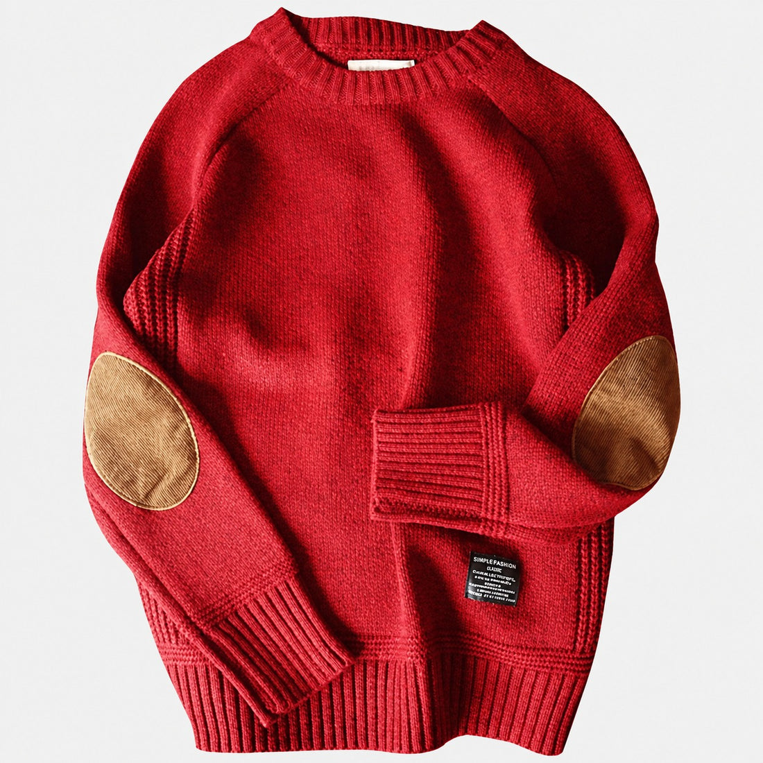 Męski sweter z łaty na łokciach crew neck ribbed cuffs