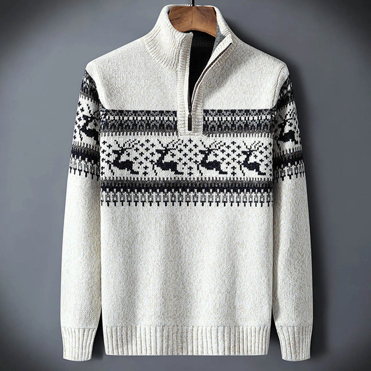 Męski sweter z dzianiny w stylu Fair Isle z okrągłym dekoltem i długim rękawem