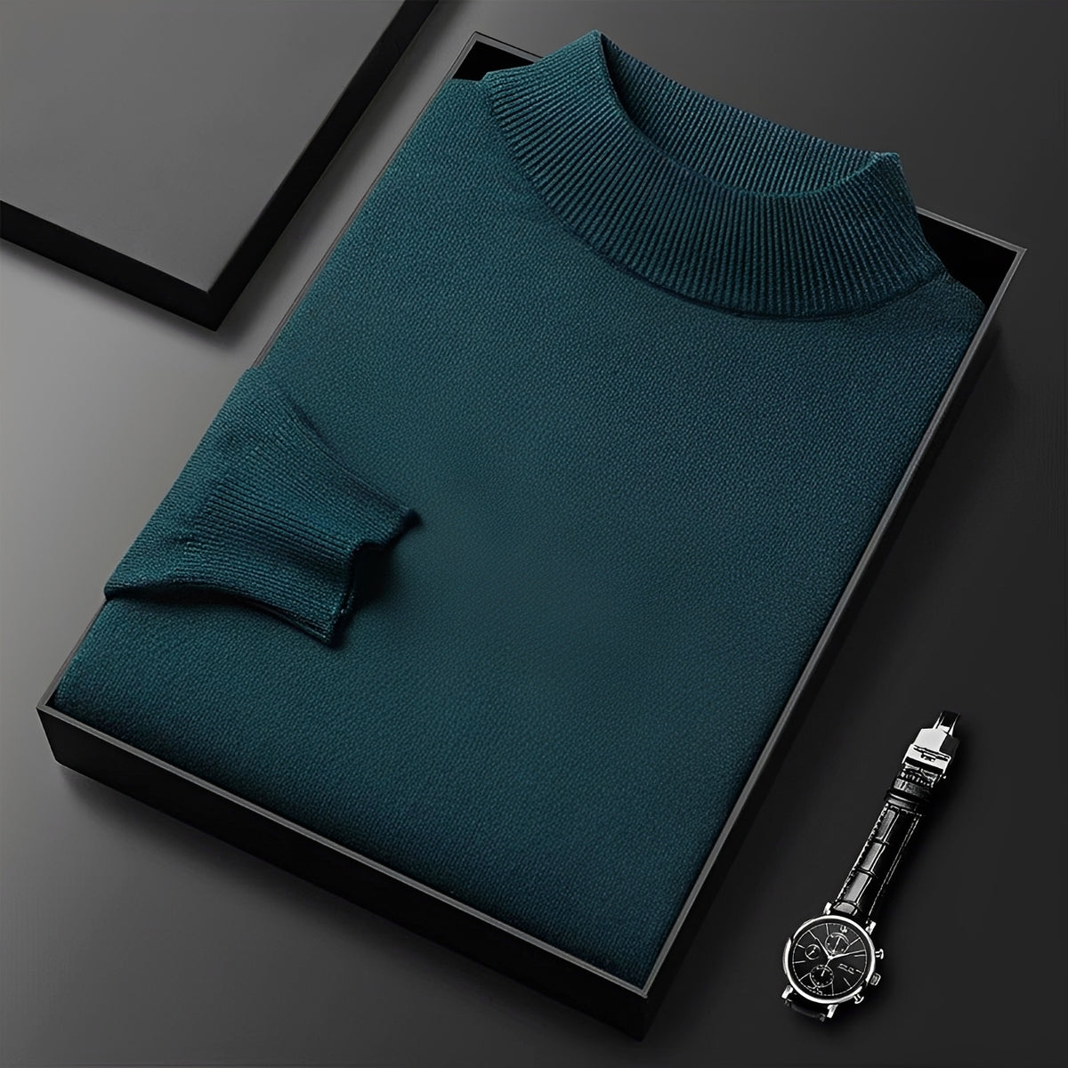 Męski sweter z wysokim kołnierzem, ribbed cuffs i nowoczesnym krojem