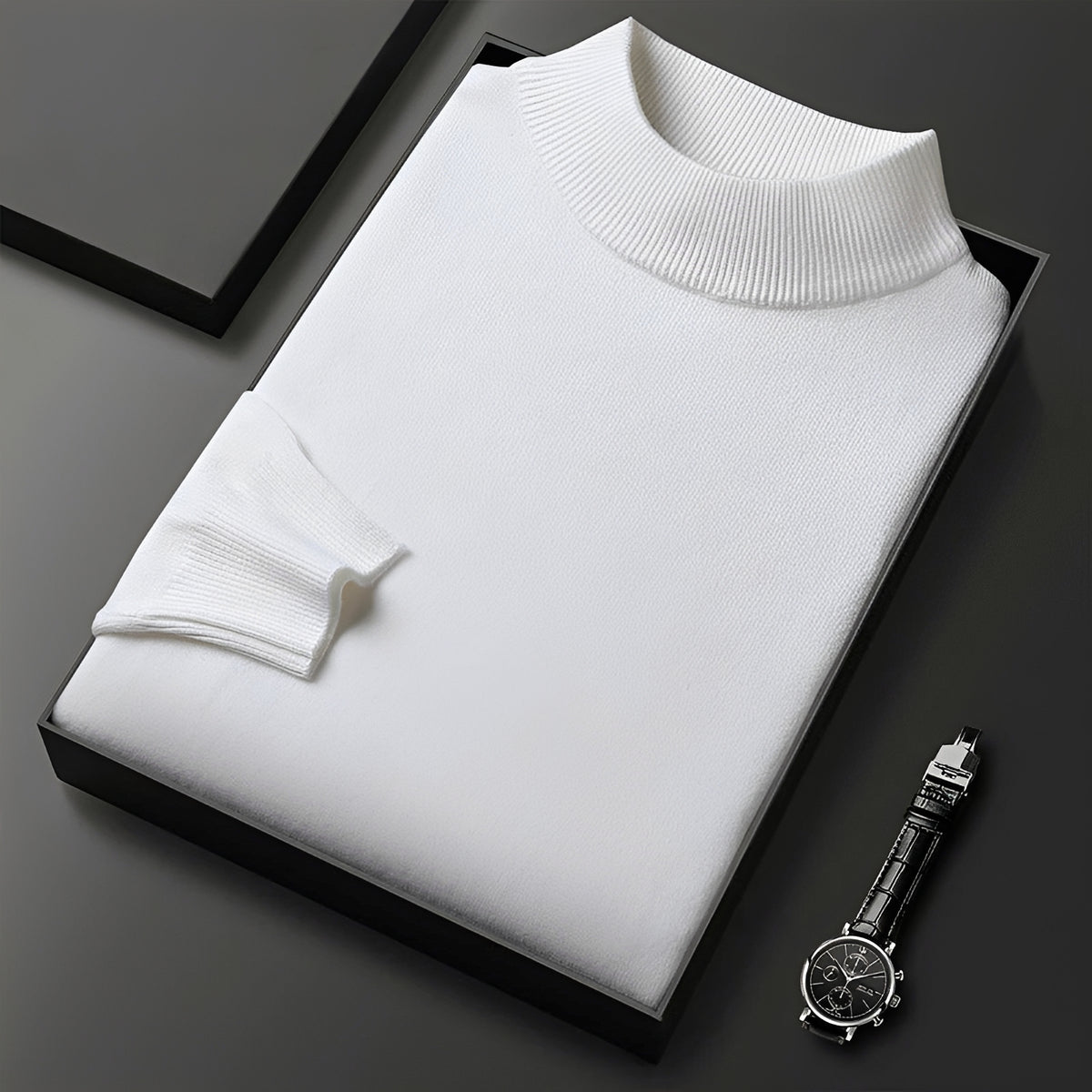Męski sweter z wysokim kołnierzem, ribbed cuffs i nowoczesnym krojem