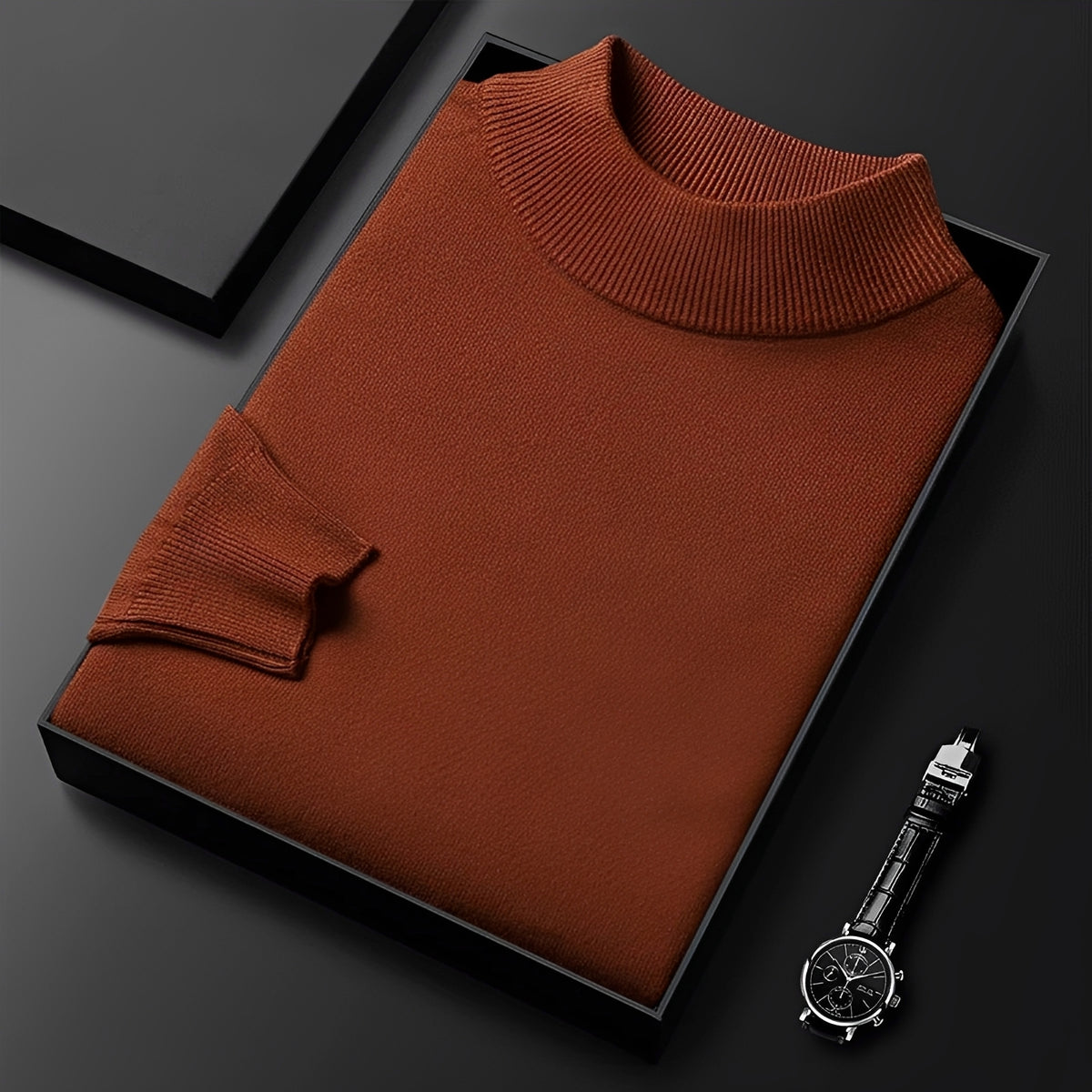 Męski sweter z wysokim kołnierzem, ribbed cuffs i nowoczesnym krojem
