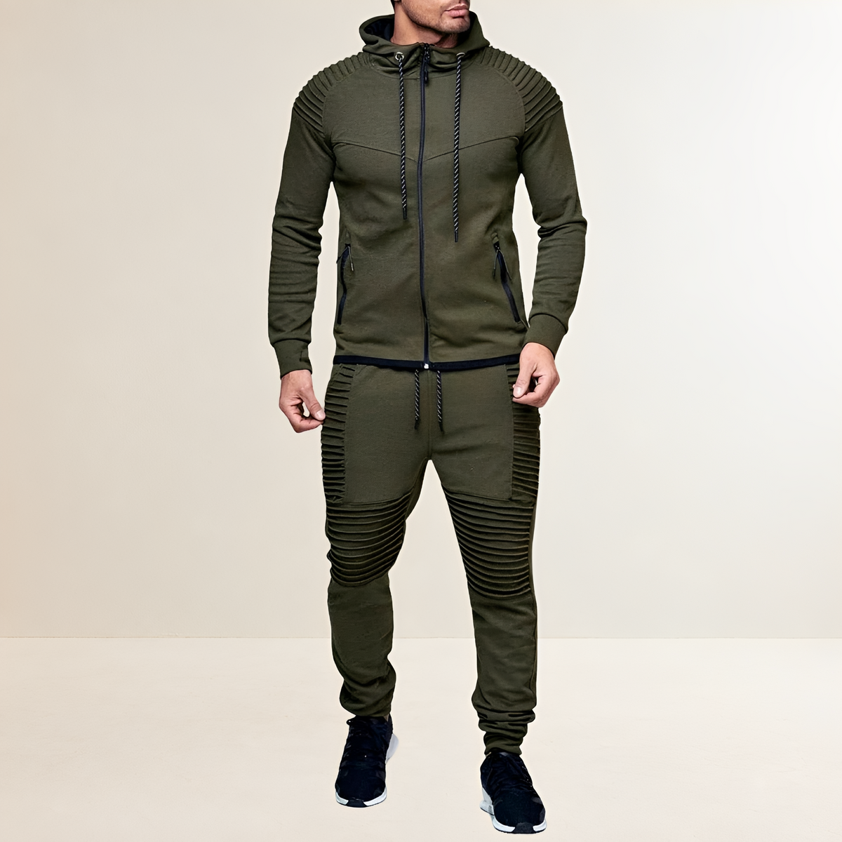 Męski zestaw sportowy z bluzą z zamkiem i joggerami slim fit