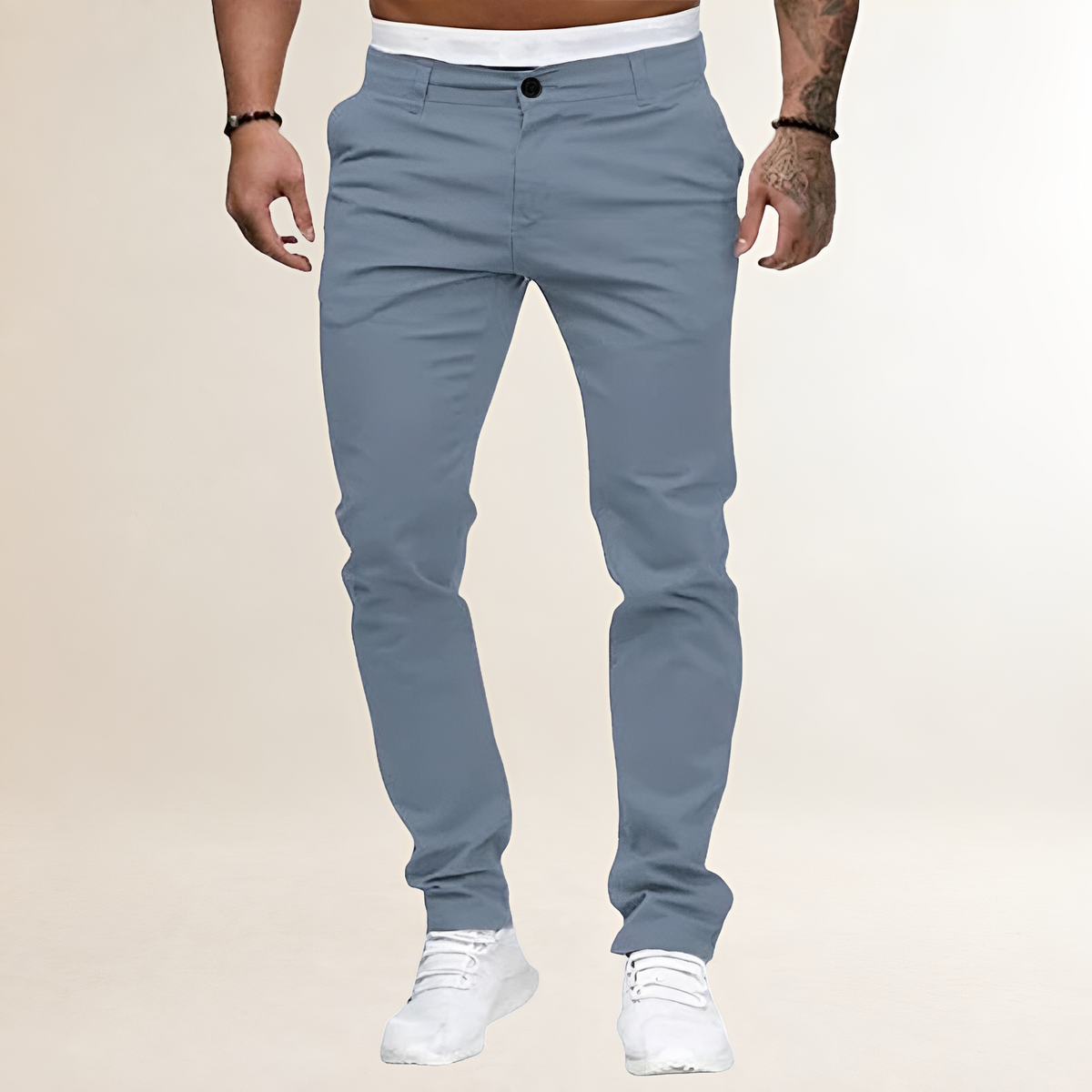 Męskie spodnie casualowe slim fit z zamkiem i skośnymi kieszeniami