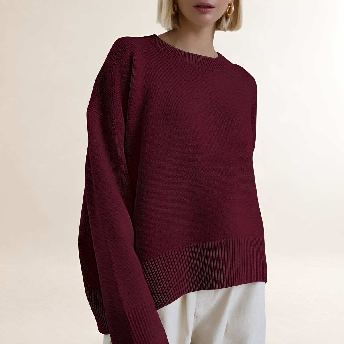 Sweter damski oversize z okrągłym dekoltem długi rękaw