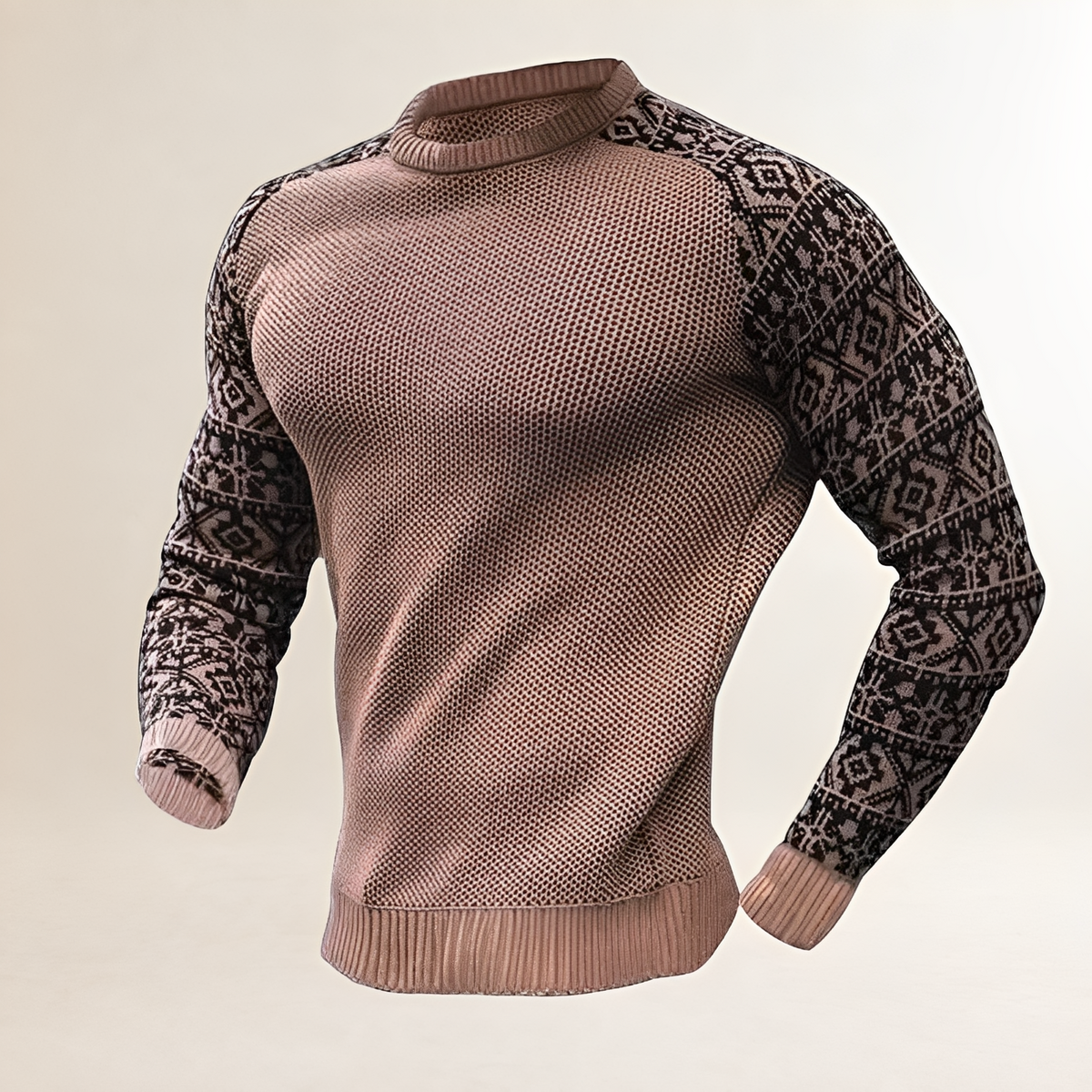 Sweter męski pullover z raglanem i kontrastowym wzorem Fair Isle - regularny krój