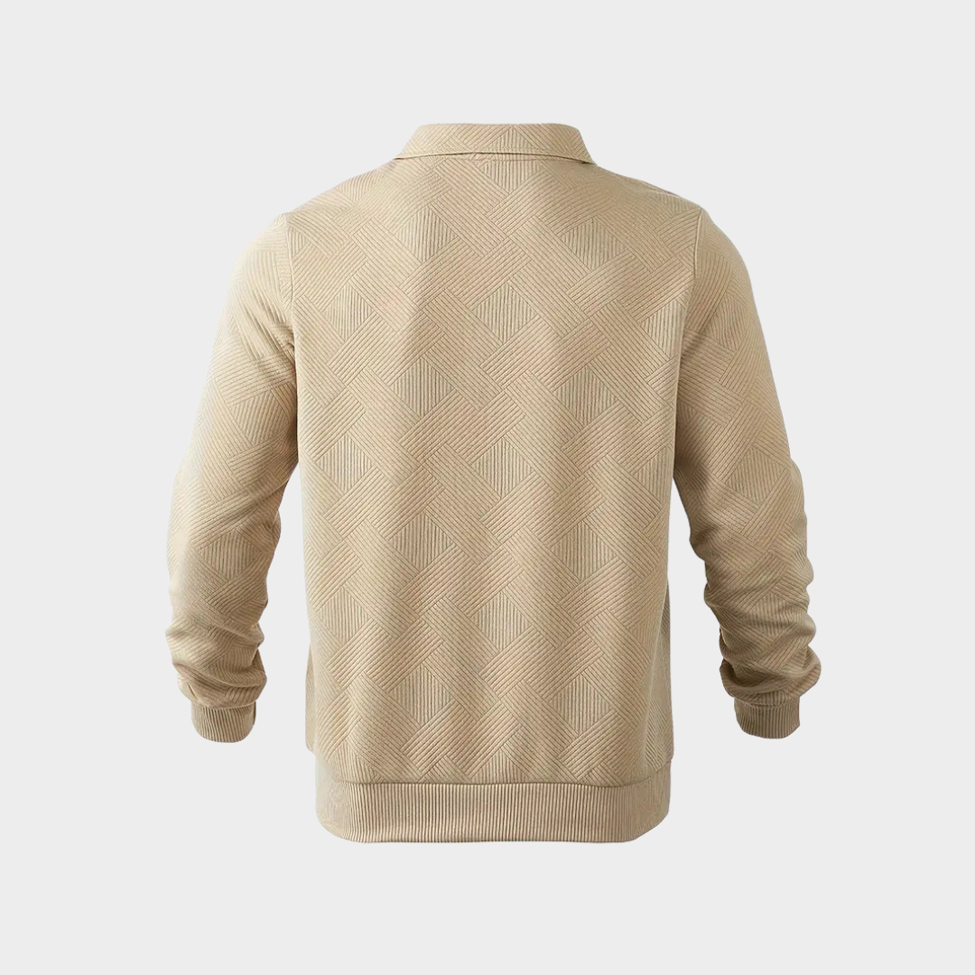 Sweter męski z półgolfem i zamkiem na pół, luźny krój, geometryczny wzór