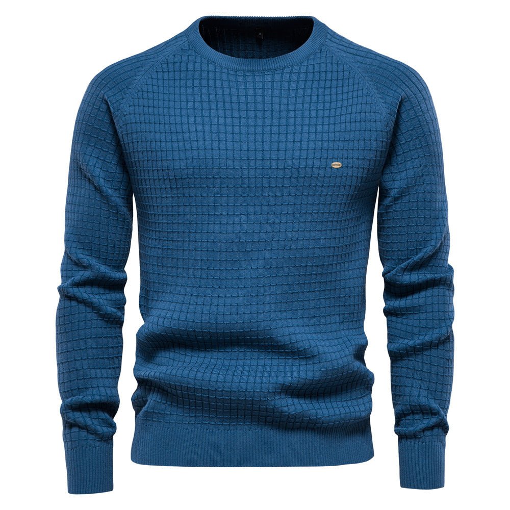 Sweter męski z teksturowanym dekoltem crew neck - regular fit długi rękaw