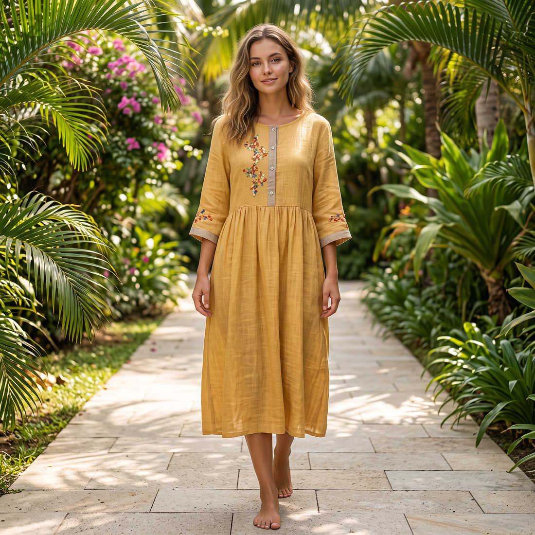 Laura - Luźna Sukienka Boho z Aplikacjami