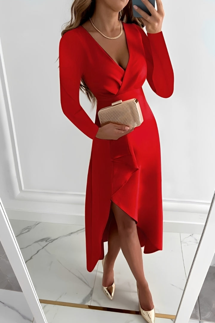 Gracie - Elegancka Sukienka Midi z Długim Rękawem