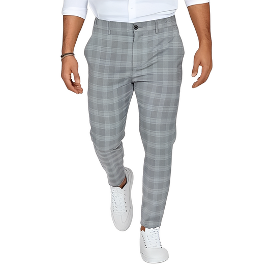 Deacon - Męskie wygodne spodnie Slim-Fit w kratkę