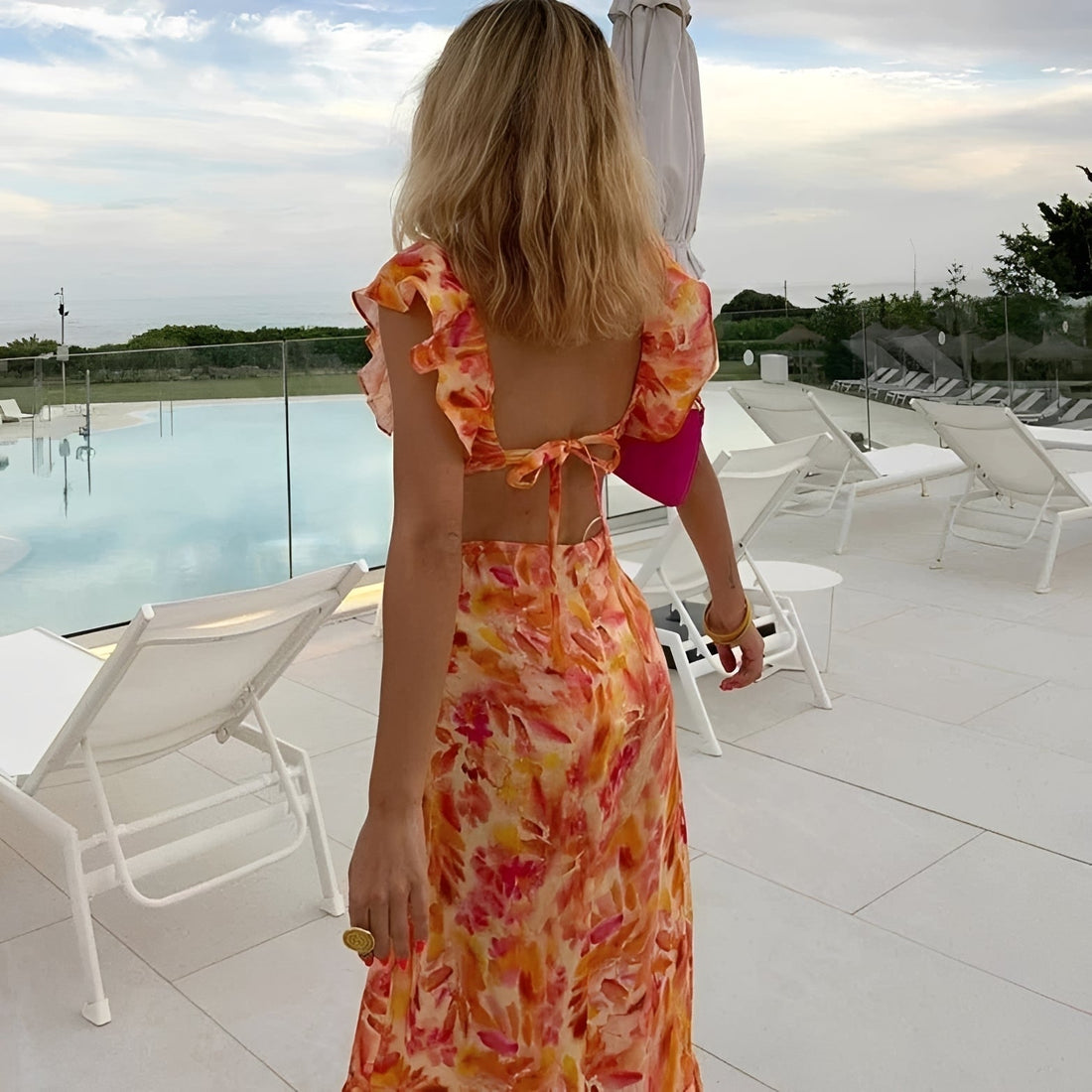 Lorraine - Elegancka długa sukienka w kwiaty