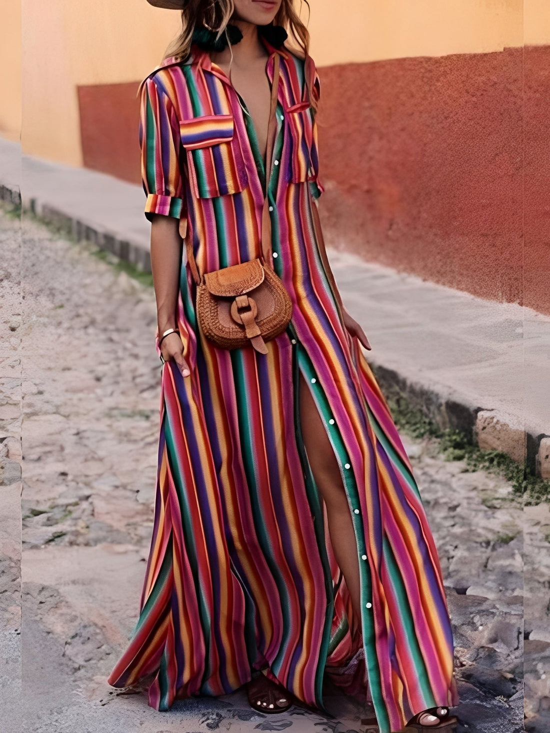 Samara - Stylowa Sukienka Maxi w Pasy